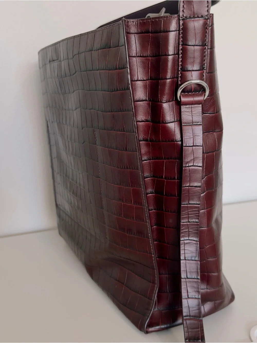 Like NEW AllSaints Polly North/South Crocodile-Embossed Leather Tote Bag